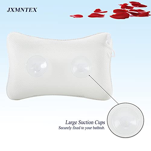 Bath Pillow for Tub, Non Slip, Breathable Soft, Comfortable Head Neck Support, Machine Washable, 2 Suction Cups(Off White)