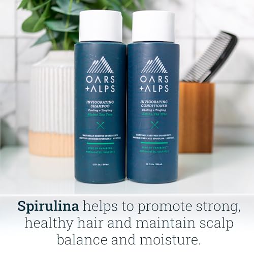 Oars + Alps Men's Sulfate Free Hair Shampoo and Conditioner Set, Infused with Witch Hazel and Tea Tree Oil, Alpine Tea Tree, 12 Fl Oz Each