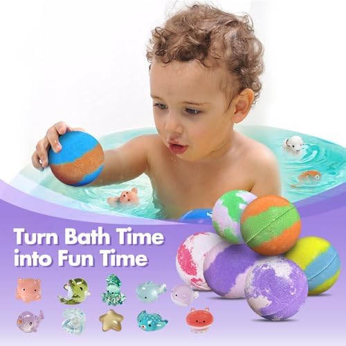 Bath Bombs for Kids with Surprise Inside, 32 Pack Bath Bombs with Land & Sea Animal Toys, Handmade Fizzy Bubble Children Bath Ball Gift Set for Kids Birthday, Christmas, Mothers Day Gifts for Daughter
