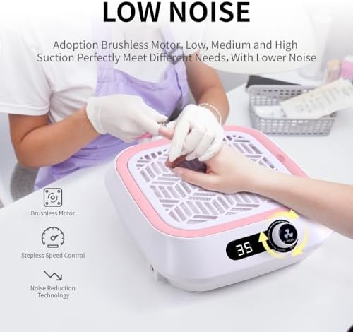 Nail Dust Collector, Powerful Vacuum Fan and Nail Dust Collector Quiet, Professional Salons&Home Use Dust Collector Nail Tech with Reusable Filter and 30pcs Nonwoven Filter and 1pcs Dusting Brush Pink