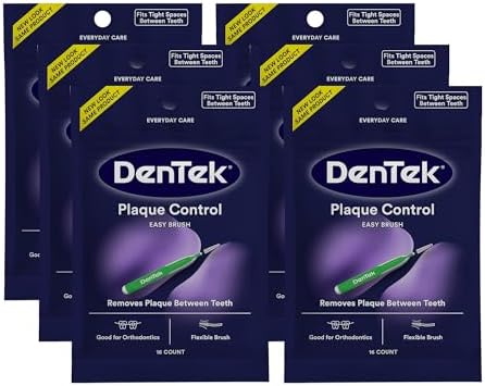 DenTek Easy Brush Plaque Control Interdental Cleaners, Tight, 16 Count, 6 Pack