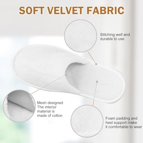 AQUEENLY 6 Pairs Disposable Spa Slippers for Guests, Hotel Slippers, Non-Slip Indoor Slippers for Women & Men, White Grey, Size 9.5-10.5 Women/11-11.5 Men