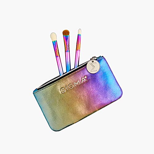 Sigma Beauty Color Me Proud Mini Makeup Brush Set – Set of 3 Mini Eye Makeup Brushes, For Shading and Defining Eye Makeup, Includes Sleek Clutch-Style Small Makeup Bag (4 Pcs)