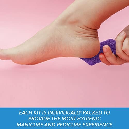 ForPro 4-Piece Pedi Kit, 200-Count, Individually-Packed Pedicure Set, Purple Pumice Pad, White Wood Nail File 80/100 Grit, Orange Mini Buffer 80/100 Grit, Wood Stick