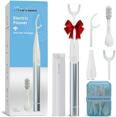 Dr. Emma Electric Vibration Flosser, Power Flosser for Adults, Gum Stimulator, Teeth Cleaner, Reusable Flossing Tool with Toothbrush, Water Flosser Alternative, Babyblue