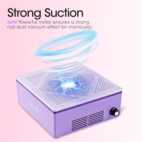Gellen Nail Dust Collector with Reusable Filter, Professional 60w Nail Vacuum Cleaner for Acrylic Nails, Low Noise Nail Dust Vacuum Cleaner for Home Salon, Manicure Fan Dust Collector