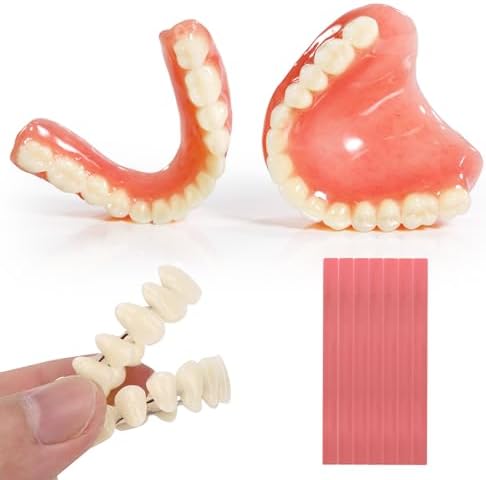 Denture Do it Yourself Full Set of Top and Bottom Fake Teeth, for Improve Smile，DIY Denture Kit- Natural Looking Emergency Replacement Solution, Customized Dentures(Universal Size)-0624-1