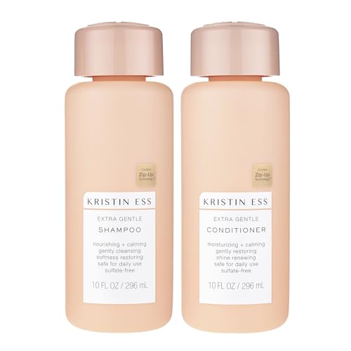 Kristin Ess Hair Extra Gentle Shampoo + Conditioner Bundle - Sensitive Skin + Scalp, Cleanses, Nourishing + Calming, Hydrating Conditioner, Vegan, Sulfate Free, Color Safe + Keratin Safe, 2 Piece Set