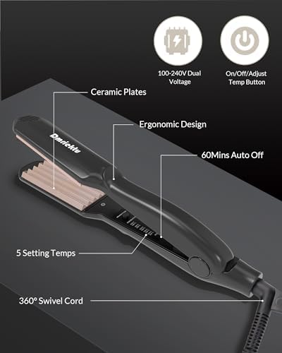 Hair Crimper for Volumizing Fluffy Hairstyle, Crimper Hair Iron with Ceramic Plates, Crimping Iron Tool for Women Girls Hair Waver Dual Voltage, Auto Off