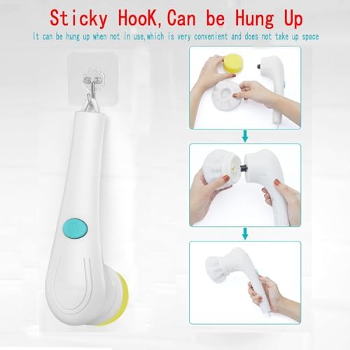 Electric Spin Scrubber - Shower Scrubber with 5 Replaceable Brush Heads, Portable Electric Cleaning Brush for Bathroom