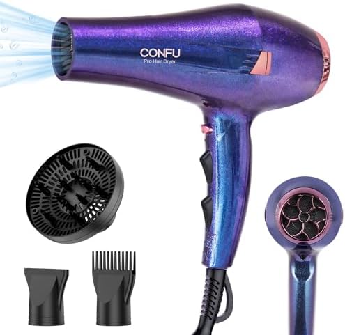 CONFU Hair Dryer, Professional Ionic Salon Blow Dryer with Diffuser for Women and Men, 5X Fast Drying, Powerful and Quiet Hair Blow Dryer for Fast & Easy Styling (1875 Watts)