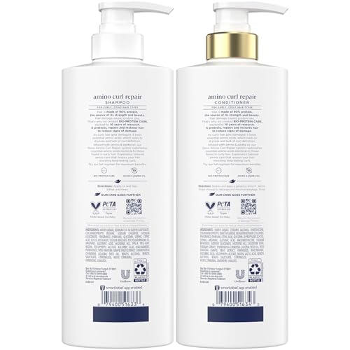 Dove Shampoo and Conditioner Set, Amino Curl Repair – Damage Therapy Bio-Protein Care Formulas for Revitalizing Coily, Curly Hair, 18 Oz Ea
