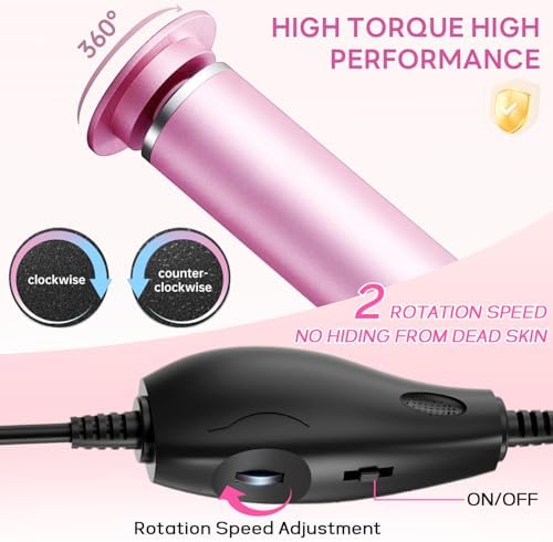 Dermave Electric Foot Callus Remover, 800RPM Electric Foot File Callus Remover for Feet with 60 pcs Sandpaper Discs, Stepless Speed Professional Foot Scrubber Pedicure Tools for Dead Skin and Calluses