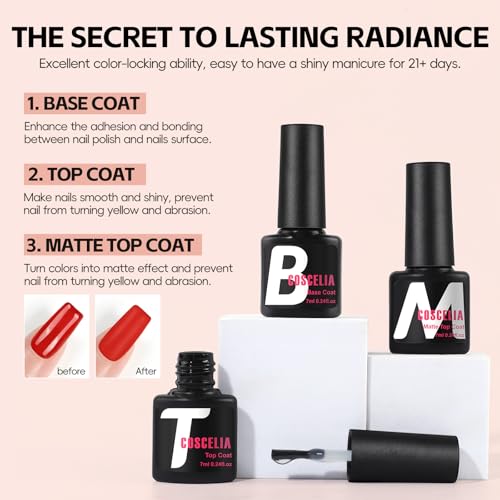 COSCELIA Gel Nail Polish Kit with U V Light, 15 Colors Nude Pink Yellow Orange Green Purple Gels Polish Set 3Pcs Poly Nail Gel Glossy/Matte Top Base Coat Manicure Tools for Women Home Salon DIY