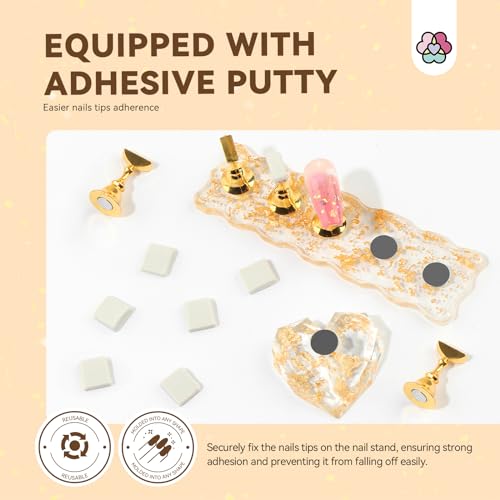 SAVILAND Nail Stand for Press On Nails: 6pcs Nail Stand Set 2X Magnetic Nail Holder for Painting Nails Display 40PCS False Finger Holder Art Brush Putty Acrylic Nail Art Kit Nail Enthusiasts Home DIY