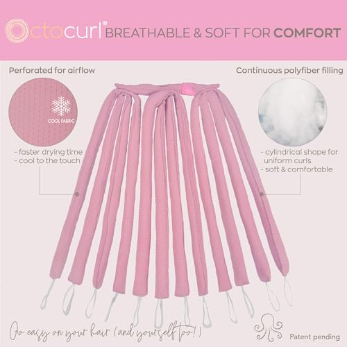Octocurl Heatless Hair Curler - No Headband Octopus Curler - Overnight Curls for Medium Length Hair (QMax - Mauve)