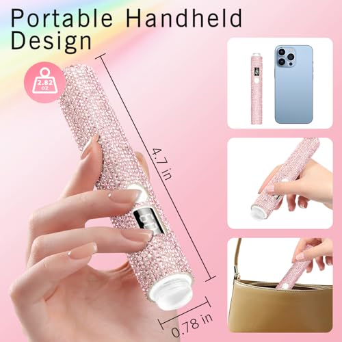 Glitter UV Nail Lamp for Handheld, Portable Mini UV Light for Gel Nails, Gel Nail Stickers for Fast Curing, LCD Screen Polish USB Nail Dryer for Home DIY Manicure, Pink Diamond