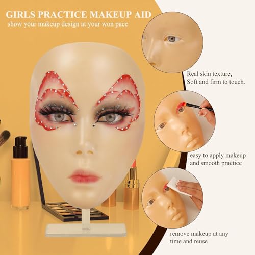 Silicone Makeup Practice Head, Set with Face Painting Mannequin, Brushes and Eyebrow Pen, Ideal Gift for Beginners & Enthusiasts to Improve Makeup Skills, Yellow