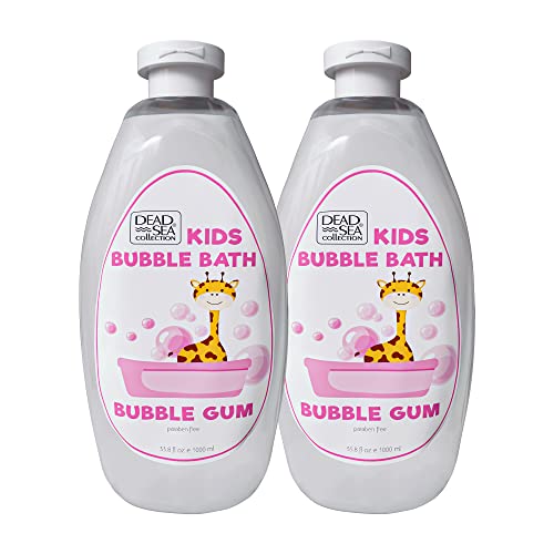 Dead Sea Collection Bubble Bath Kids with Bubble Gum Scent - Cleansing and Moisturizing Liquid Bath Pure Dead Sea Minerals - Pack of 2 Large Bottles (67.6 fl.oz)