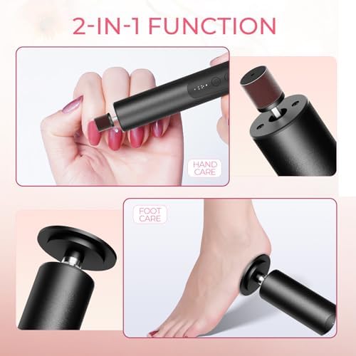 Ranrose Electric Foot Callus Remover: Rechargeable Electric Callus Remover for Feet, 2 in 1 Foot File Pedicure Tools with 20 Sandpaper Discs and 20 Nail Drill Bits, 6 Adjustable Speeds