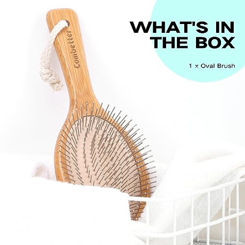 Bamboo Hair Brush, Smoothing Hair & Massage Scalp, Detangling Anti-Static Hairbrush, Natural Wood Brush with Metal Bristles for Women, Men & Children