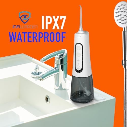 Portable Cordless Water Flosser, Rechargeable Water Dental Flosser with 1500 mAh Battery, IPX7 Waterproof, 4 Modes 4 Jet Tips, Type-C Charging for Travel & Home (White)