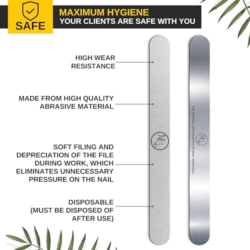 Nail File 100 Grit Professional Russian Manicure Reusable Peel and Stick Nail Files, Replaceable Emery Boards, Steel Base, Manicure Tools for Salon, 50 pcs + 1 Metal Board Set