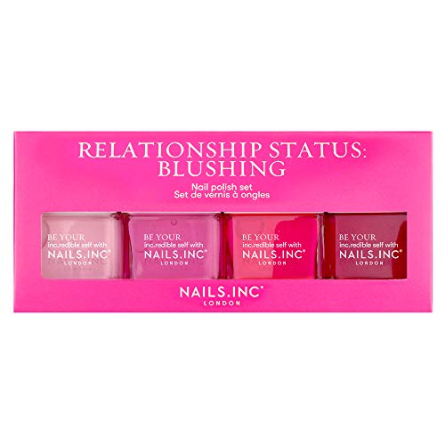 Nails Inc Relationship Status, Blushing Pink Nail Polish, Mother’s Day Gift For Mom, Long Wearing, High Shine, Rouge, Neon Pink & Rich Berry, Full Coverage, Chip Resistant, Air Dry, Vegan, 4 Piece Set