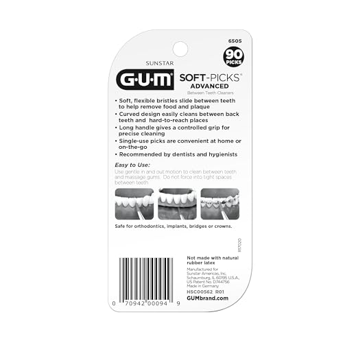GUM Soft-Picks Advanced, Easy to Use Dental Picks for Teeth Cleaning Health, Disposable Interdental Brushes with Convenient Carry Case, Dentist Recommended Dental Picks, 90 Count (Pack of 3)