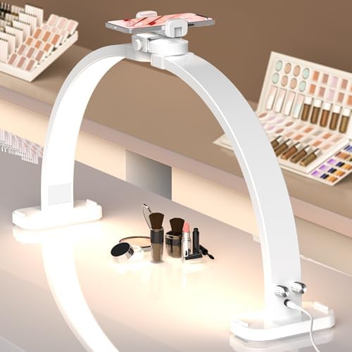 Upgrade 31" Wide-Body Large Half Moon Light for Nail Desk with Phone Holder for Nail Lamp, Foldable Arch Moon Light Tech Perfect for Professional Manicure (Large White)