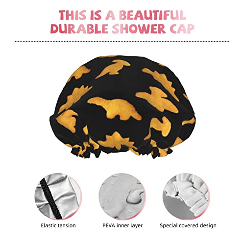 Cute Dinosaur Chicken Nuggets Shower Cap Reusable Double Waterproof Layers Bathing Shower Hat Hair Protection Shower Hat