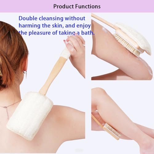 Shower Body Brush with Bristles and Loofah,Back Scrubber for Shower for Bath or Dry Brush,Back exfoliating Body Scrubber Shower Scrub Brush Long Handle for Women and Men