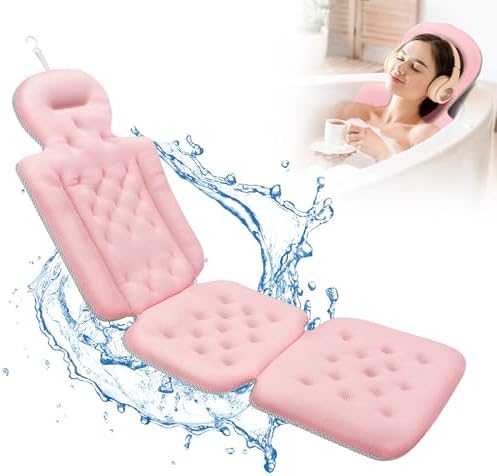 Full Body Bath Pillow, Luxury Bath Cushion with 192 Suction Cups, Bath Pillows for Tub for Head and Neck Support, with Laundry Bag Pink, 51" x 16"