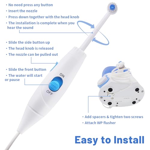 Replacement Hose and Handle Parts Compatible with Waterpik Water Flosser WP-100 WP-300 WP-660 WP-900 Series Oral Irrigator, Plastic Handle, Oral Hygiene Accessories (Slide Switch)