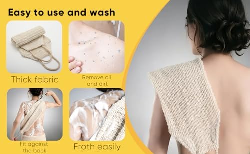 Natural Sisal & Ramie Exfoliating Body Scrubber for Shower with Handle（2pcs） - Deep Cleanse Back Scrubber, Scrub Spa Tool for Glowing Skin & Whole Body Care (2pcs)