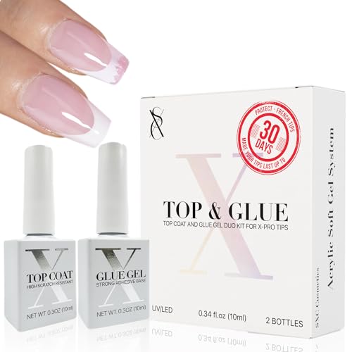 SXC Cosmetics X-Pro Tips Top Coat & Glue Gel Duo Set - Achieve Perfect French Acrylic Nails with Ease