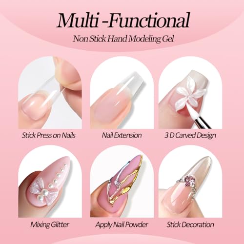 Solid Builder Gel for Nails,4 Colors Non-Sticky 3D Nail Sculpting Gel for Nail Art Flower Carving Modeling Design Hard Gels Nail Extension Glue with 3D Silicone Mold for Manicure Salon or Home DIY