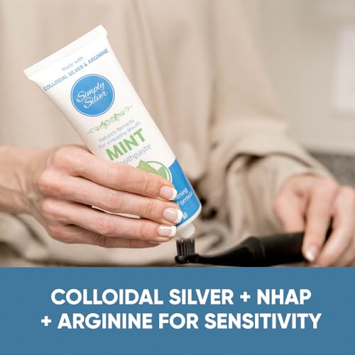 Simply Silver Toothpaste - Nano Hydroxyapatite & Colloidal Silver Natural Toothpaste & Oil Pull, Fluoride Free, Remineralizing & Sensitive Teeth New Formula, 4 oz (Mint)