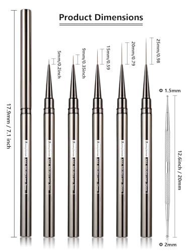Nail Liner Brush, Fine Line Nail art Brushes 5/9/15/20/25mm Thin Line Nail Brushes Detail Drawing, Liner Brush for Nails Gel