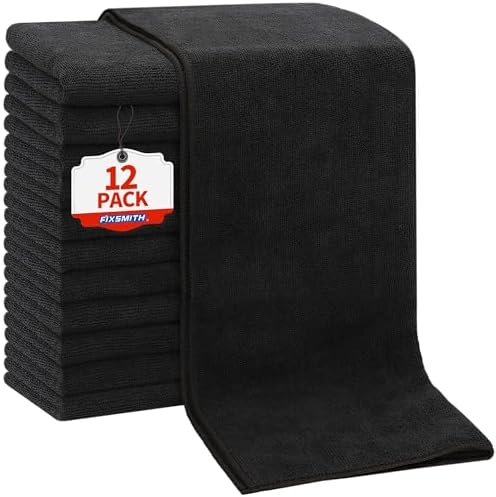 FIXSMITH Salon Towels 12 Pack, Black Hand Towels for Bathroom, Quick Dry Gym Towels, Spa Face Towel, Absorbent Microfiber Towels for Salon, Barber, Gym, Bath, Pedicure and Home Hair Care,16 x 27 in