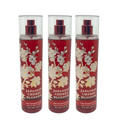 Bath & Body Works JAPANESE CHERRY BLOSSOM Fine Fragrance Mist Gift Set with a Red Bow for Holiday & Gifts - Pack of 3