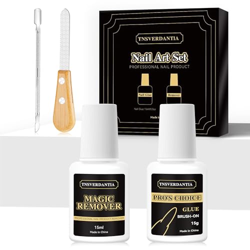 Gel Nail Glue and Nail Glue Remover Kit，Strong Nail Glue Quickly Nail Glue Remover for Press on Acrylic Nails Tips，Nail Glue Gel for Fake Nail Kit