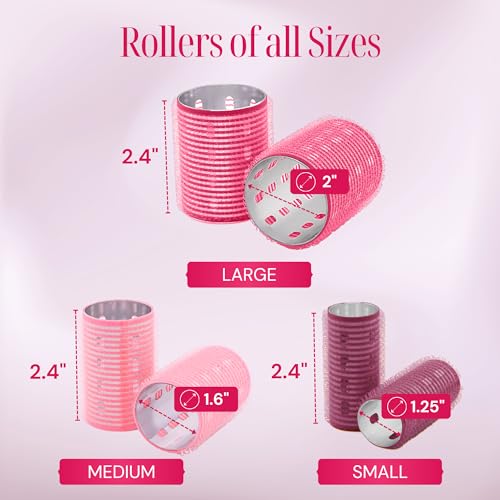 Thermal Rollers for Hair - 37pc Set - 18 Self-Grip Hair Rollers with 18 Clips and Styling Comb - Aluminum Thermal Hair Rollers for Volume and All-Day Curls - For Short, Medium, and Long Hair (Large)