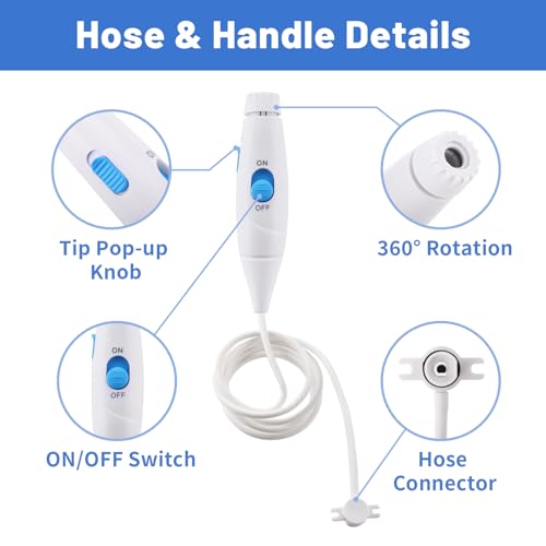 Replacement Hose and Handle Parts Compatible with Waterpik Water Flosser WP-100 WP-300 WP-660 WP-900 Series Oral Irrigator, Plastic Handle, Oral Hygiene Accessories (Slide Switch)