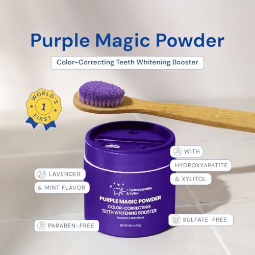 SNOW Purple Magic Powder - Purple Teeth Whitening Powder, Color Correcting with Hydroxyapatite, Stain Removal, Color Corrector, and Toothpaste Booster - 18g