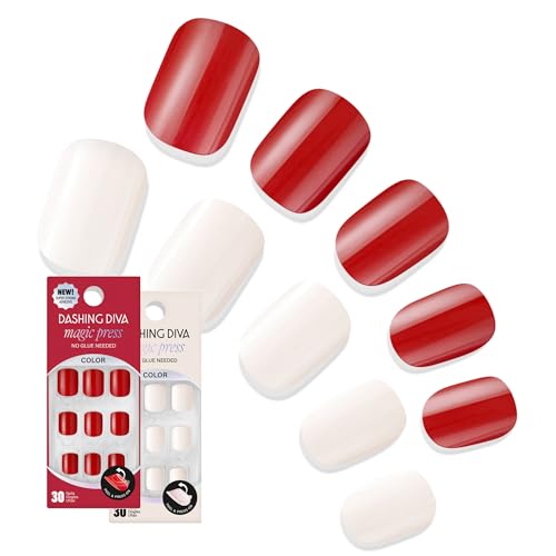 Dashing Diva Magic Press Nail Bundle - White Chocolate Cherries Collection - Short Square Press On Nails - Cherry Popsicle & Coconut Milk - Long Lasting Gel - Lasts Up to 7 Days - 2 Sets