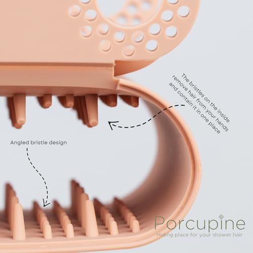 Porcupine Shower Wall Hair Catcher, Modern Silicone Design Collects & Conceals Hair in Bathroom, Prevents Clogged Drains, Reusable, Removable, Easy to Clean, Heavy Duty Hanger Included (Sage Green)