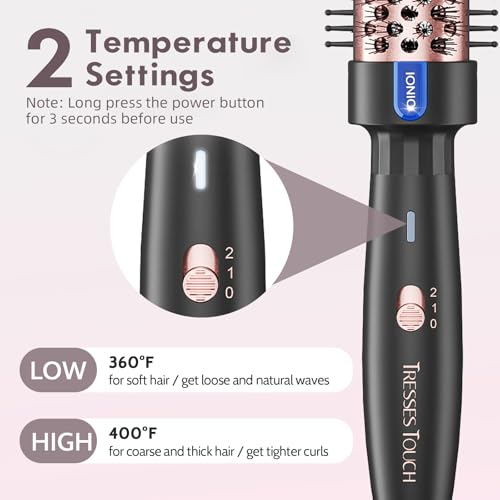 Thermal Brush 1.5", Thermal Round Curling Brush with 2 Settings, Long Lasting Universal Voltage Heated Curling Iron for All Hair, Tourmaline Ceramic, Negative Ion Technology, Rose Gold