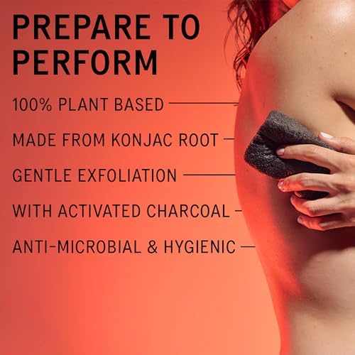 AKT The Konjac Sponge, Plant-Based Shower Sponge with Activated Charcoal, Exfoliating Body Sponge for Sensitive Skin, Natural, Shower Scrubber, Compostable Sponge, Bath Essential