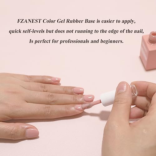 FZANEST Rubber Base Gel Polish, 6pcs*7.5ml Builder Gel Jelly Sheer Natrual Nude Pink in a Bottle UV Gel Polish Kit, Structure Quick Extension Gel